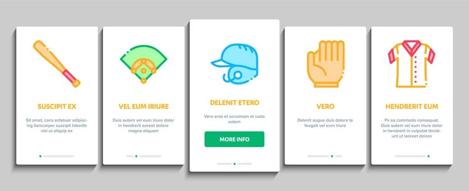 Baseball Game Tools Onboarding Elements Icons Set Vector イラスト素材