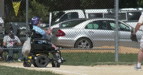 Baseball Game - Wheelchair - Special Needs Athlete Stock Footage