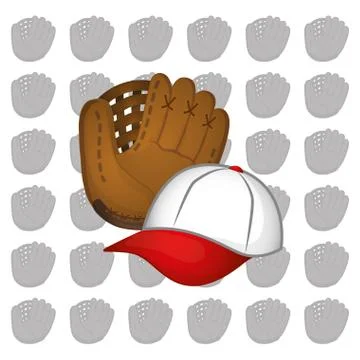 Baseball hat leather glove Stock Illustration
