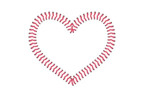 Baseball heart shape lined by red stiches. Baseball sport game heart symbol. Stock Illustration