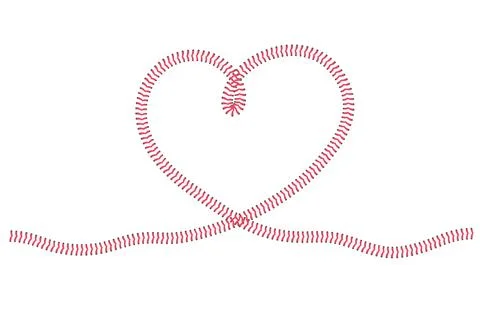Baseball heart shape lined by red stiches. Baseball sport game heart symbol. Stock Illustration