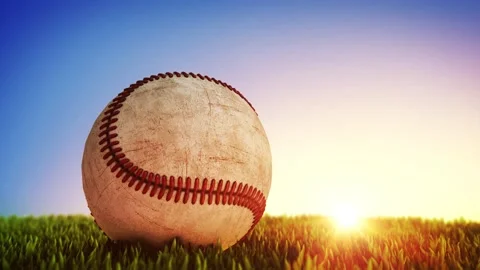 Baseball Hit ball In Grass On Field Stadium light Background Stock Footage 150701785