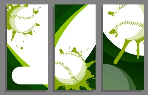 Baseball hit the wall with splashes. Set of vertical flyers. Templates Illustrazione stock