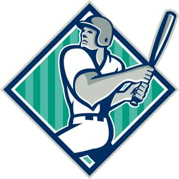 Baseball hitter batting diamond retro Stock Illustration