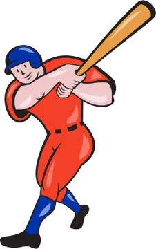Baseball hitter batting red isolated cartoon Stock Illustration