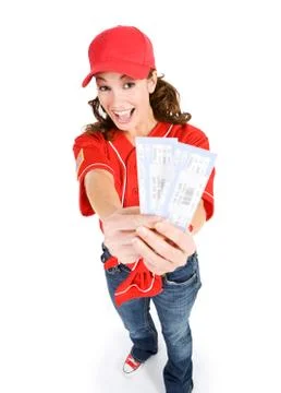 Baseball: holding tickets to the game Stock Photos