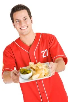 Baseball: hungry for nacho chips Stock Photos