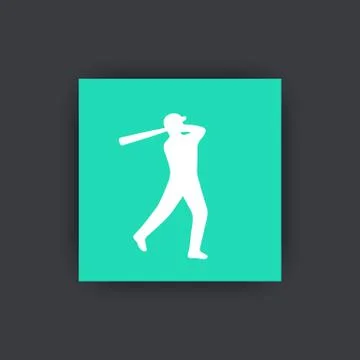 Baseball icon, baseball player at bat flat square icon, baseball sign, vector Stock Illustration