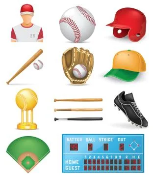 Baseball Icons Set 스톡 일러스트