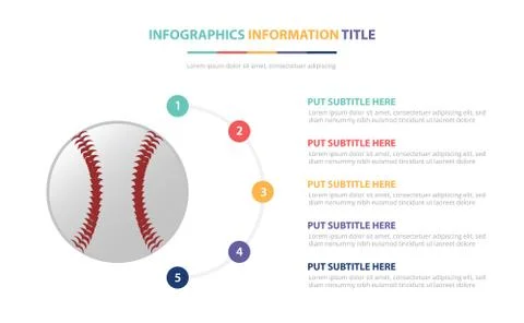 Baseball infographic template concept with five points list and various color Stock Illustration