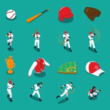 Baseball Isometric Icons Set Stock Illustration