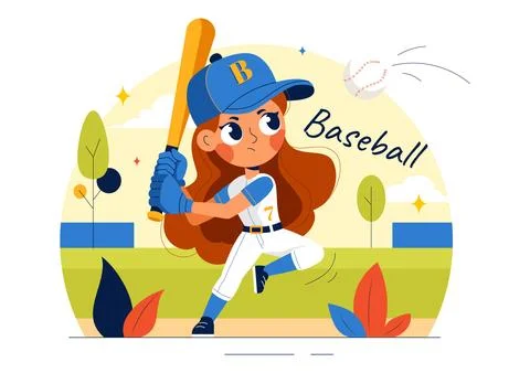A Baseball Kids Player in Uniform is Throwing, Catching, or Hitting a Ball .. Stock Illustration