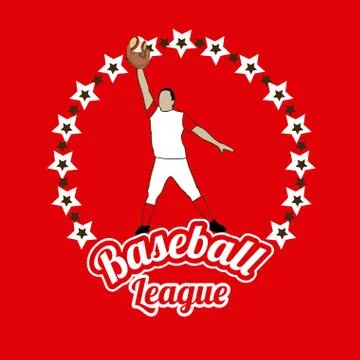 Baseball league over red background vector illustration イラスト素材