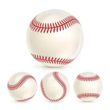 Baseball Leather Ball Close-up Set Isolated 库存插图