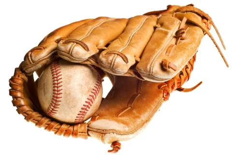 Baseball in mitt isolated Stock Photos