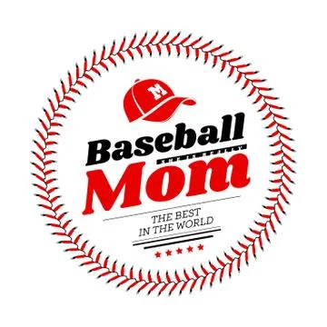 Baseball mom emblem with baseball lacing and a hat on white background. Vector Stock Illustration