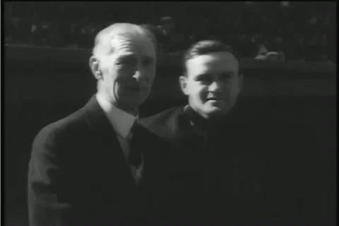Baseball Opening day NYC Mayor Laguardia Throws first pitch 1936 Stock Footage 85679836