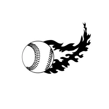 Baseball or Softball Ball on Fire with Fiery Flames Stencil Black and White R Stock Illustration