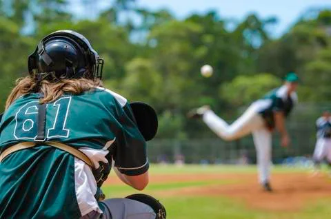 Baseball pitcher and catcher Stock Photos