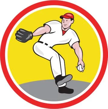 Baseball pitcher throw ball cartoon Stock Illustration
