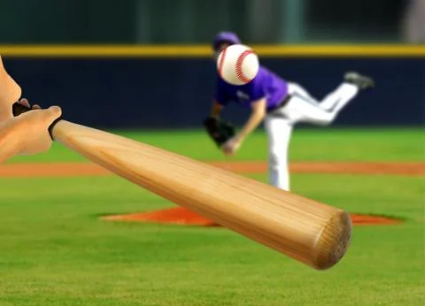 Baseball pitcher throwing ball to batter Stock Photos