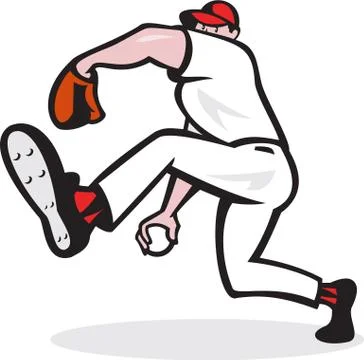 Baseball pitcher throwing ball cartoon Stock-Illustration