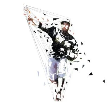 Baseball pitcher throwing ball, geometric vector illustration. Low poly team  Stock Illustration