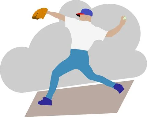 Baseball pitcher throwing a ball Stock Illustration
