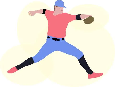 Baseball pitcher throwing a ball from the mound Stock Illustration