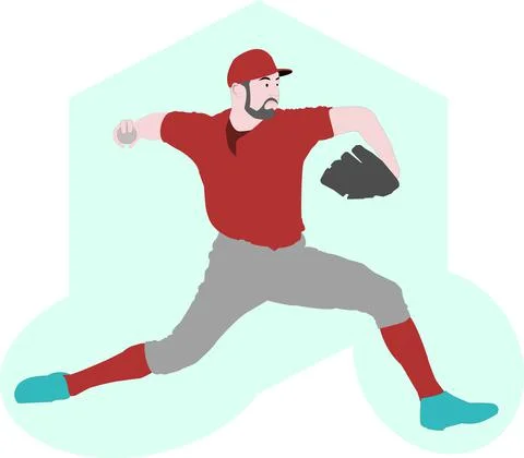 Baseball pitcher throwing a ball from the mound Stock Illustration