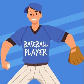 Baseball pitcher in uniform, flat vector illustration. Stock Illustration