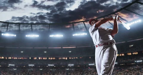 Baseball player in action on the professional stadium Stock Footage 141928838