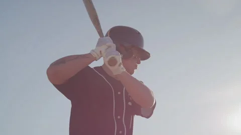 Baseball Player with Baseball Bat Anticipates Ball to Be Pitched Stock-Footage 208711434