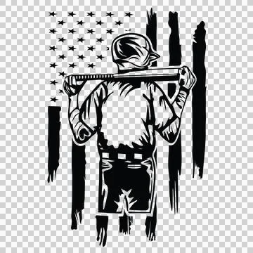 Baseball Player With Bat Against Distressed Flag Ilustração Stock