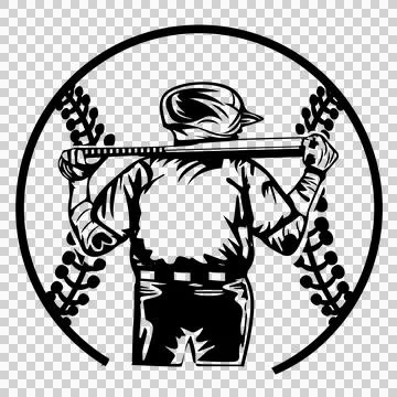 Baseball Player With Bat holding laces black white Ilustração Stock
