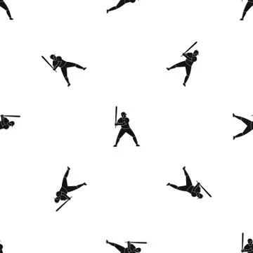 Baseball player with bat pattern seamless black Stock Illustration