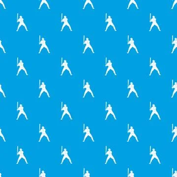 Baseball player with bat pattern seamless blue Stock Illustration