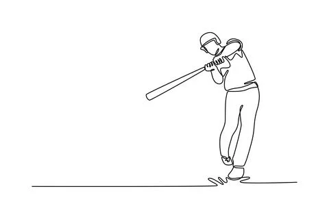 Baseball player with bat taking a swing, hitting the ball Stock Illustration