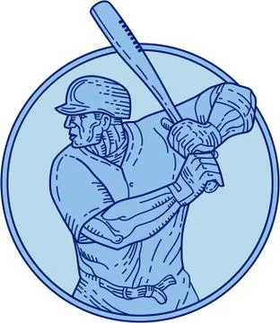 Baseball Player Batter Batting Circle Mono Line Stock Illustration