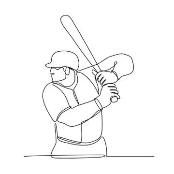 Baseball Player Batting Continuous Line Stock Illustration