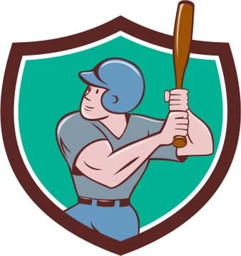 Baseball Player Batting Crest Cartoon Stock Illustration