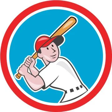 Baseball player batting looking up circle cartoon Stock Illustration