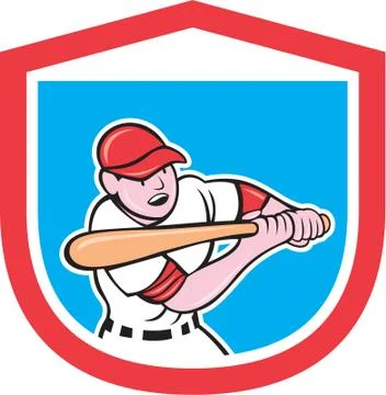 Baseball player batting shield cartoon Stock Illustration