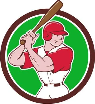 Baseball Player Batting Stance Circle Cartoon Stock Illustration