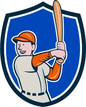 Baseball Player Batting Stance Crest Cartoon Stock Illustration