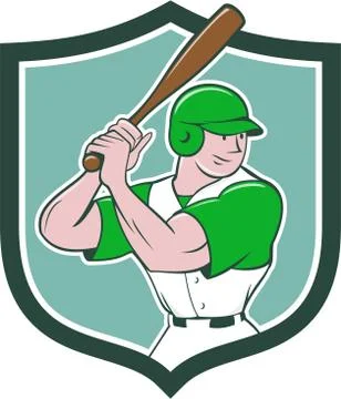Baseball Player Batting Stance Shield Cartoon Stock Illustration