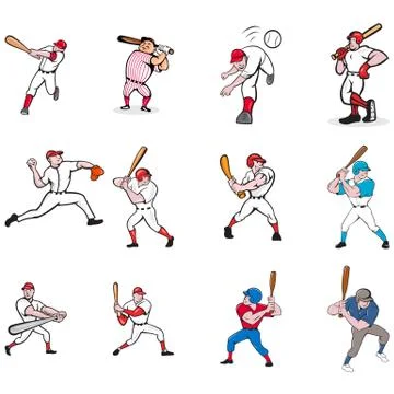 Baseball Player Cartoon Set Stock Illustration