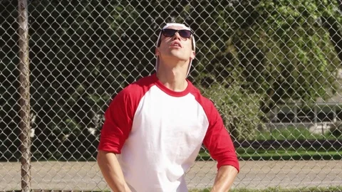 Baseball player catching a ball Stock Footage 80133745