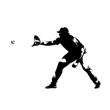 Baseball player catching ball, isolated vector silhouette, side view Stock Illustration