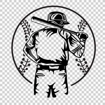 Baseball Player Circle Holding Bat Standing In Front black Ilustração Stock